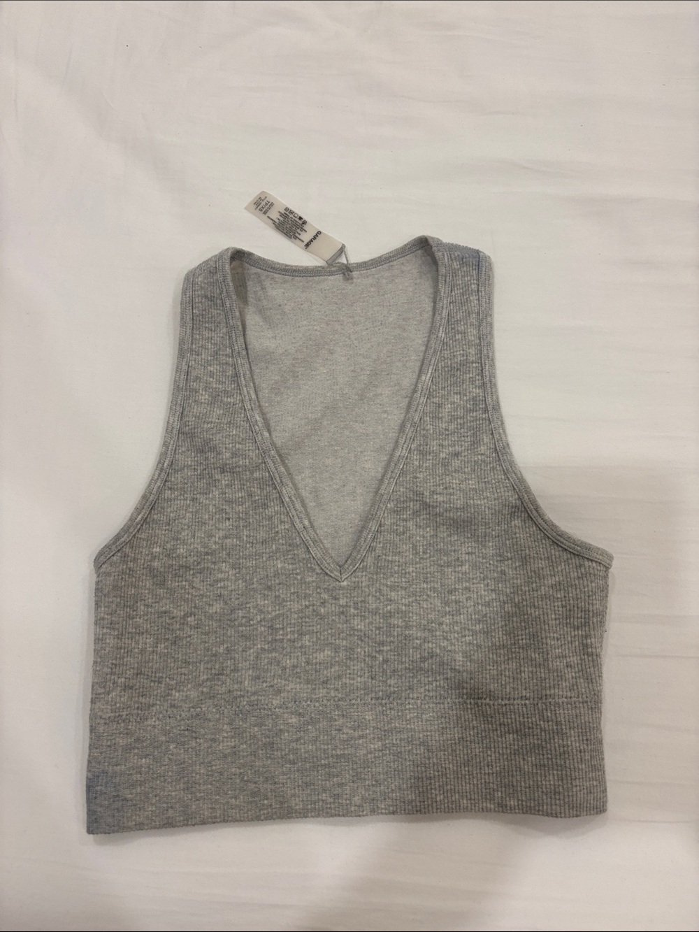Garage Grey Ribbed V-Neck Cropped Tank